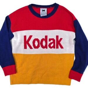 Kodak Sweater Mens Medium Multicolor Logo Crewneck Colorblock Pullover Knit